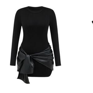 Micas Curve Long Sleeve Leather Wrap Mini Bodycon Dress Black Size 3XL NWT